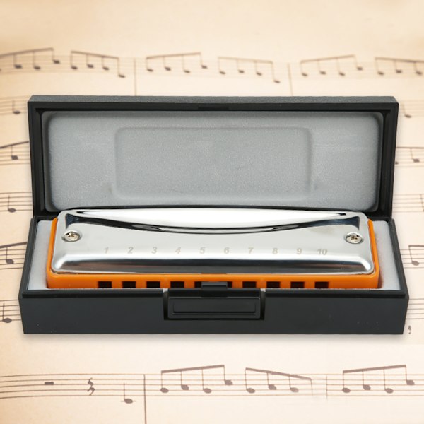 Blues Harmonika 10 Huller Mundharmonika G Nøgle Rustfrit Stål ABS Resin Blæseinstrument Orange