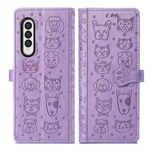 For Samsung Galaxy Z Fold 3 Lommebokveske, Katt Hund Tegneserie Søt Stil med ID-kortholder PU Lær Flip Støtsikker Dekselveske