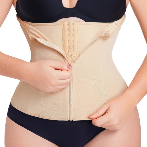 Midjetränare Korsett Dragkedja Mage Kontroll Shapewear Andningsbar Midja Cincher för Kvinnor Body Shaper Sport Girdle Beige XL