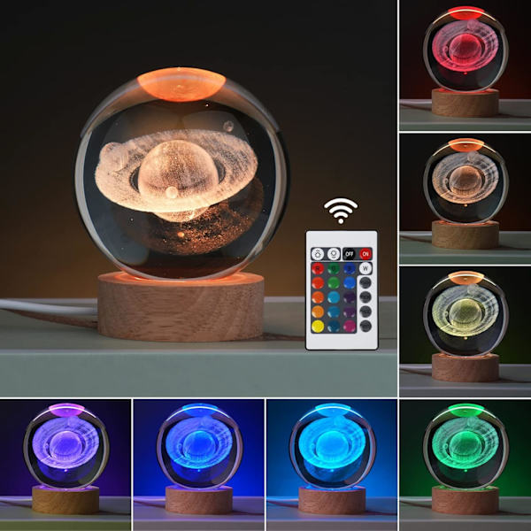 3D Galaxy Krystallkule Nattlys for Barn med Fargerik LED Lys Base, Fargeskiftende Lys med Fjernkontroll som Bursdagsgave