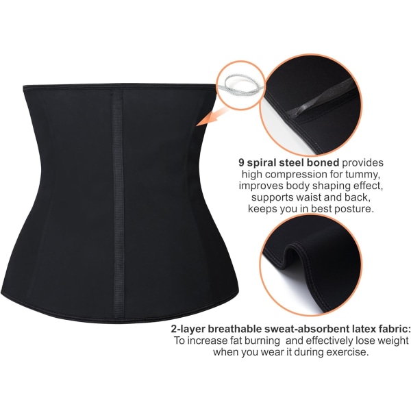 Latex midjetränare korsetter dragkedja underbyst sportgördel timglas kroppsskulptör för kvinnor black 4XL