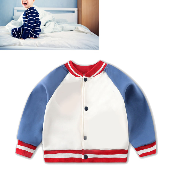 Børne Baseball Jakke Langærmet Knap Op Plys Unisex Tegneserie Børn Baseball Frakke Egnet Højde 80cm Blue White S