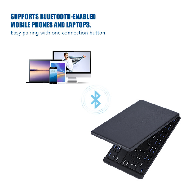 Genopladeligt bærbart læderfoldbart Bluetooth trådløst tastatur til IOS/Android/Windows/iPad