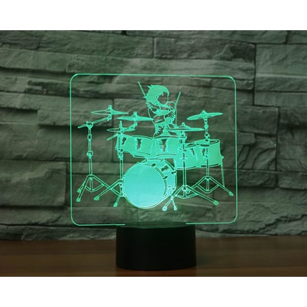 3D Trommesett Fjernkontroll 16 Farger Nattelysbilder Illusionsakryl LED Bord Nattbord Lampe Barn Soverom Skrivebord Dekor Bursdagsgaver Leke for Barn