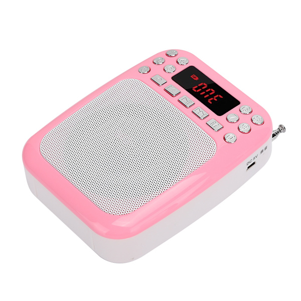 M301 Bærbar FM-radio Opptakshøyttaler Multifunksjon Stemmeforsterker Mikrofon Høyttaler for Lærerguide med BelteRosa