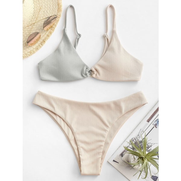 WJSM Naisten Ribattu O-rengas String Bikini Uimapuku Cheeky Thong Uima-asu Kaksiosainen Uimapuku Grey-111 L
