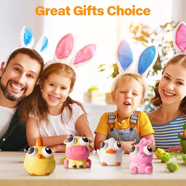4-pack Stressbollar Roliga Djur Ögon Exploderar med Utstickande Ögon, Fidget Leksaker för Ålder 3 till Vuxen, Kawaii Squishy för Födelsedag