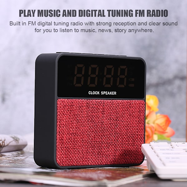 Tyg Högtalare Väckarklocka Samtalsfunktion Bluetooth Högtalare TF-kort FM Röd