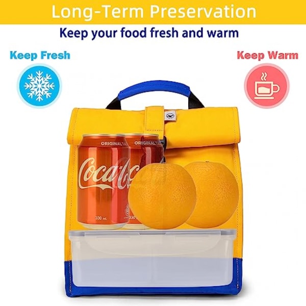 Isolerad lunchväska Rolltop Lunch Box Tote Lunchbox Väska för kvinnor, män, pojkar och flickor (Gul)