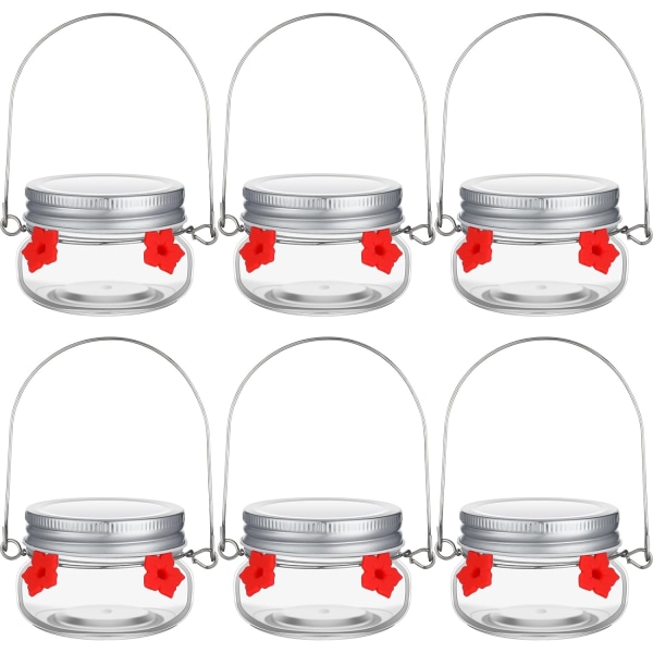 6 kpl Mason Jar Hummingbird Feeder Lasinen Humming Bird -astiansyöttölaite, jossa 4 kukkien syöttöaukkoa ulkokäyttöön Riippuvien ikkunoiden pihan puutarhakoristeluun