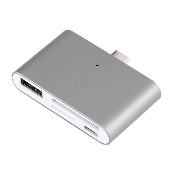 Bærbar Type-C Interface OTG Multifunktion SD / TF Hukommelseskortlæser Hub Adapter Grå