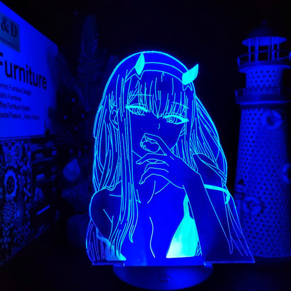 Zero Two 002 Darling in The FRANXX 3D Anime Lampe Led Illusionsbelysning Lampara til Julegave Nattelykter for Gutter PXJD