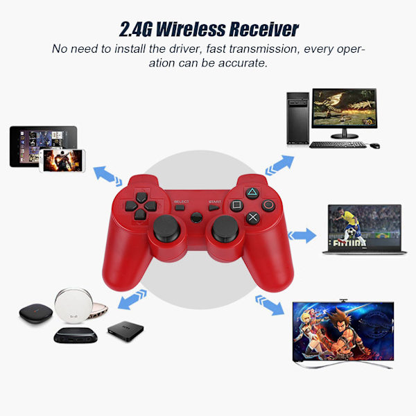 Trådlös Bluetooth Gamepad Game Controller Full featured Game Handle För PS3 (Röd)