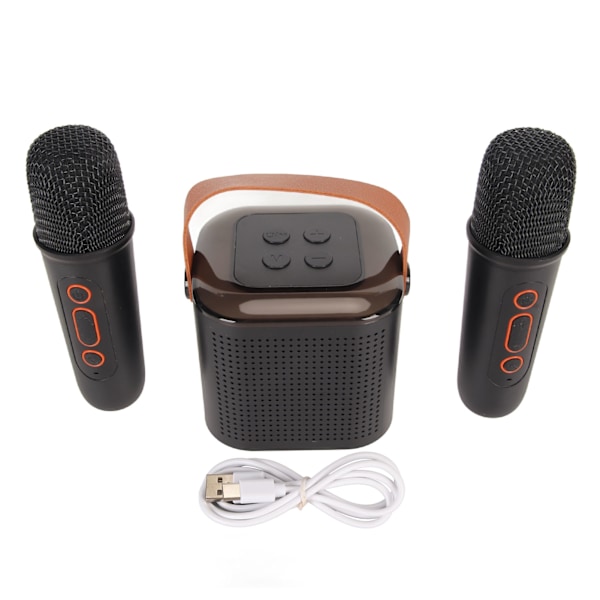 Mini Karaoke Maskine Stereo Bærbar RGB Lys Bluetooth Højttaler med 2 Trådløse Mikrofoner til Hjemmefest Sort