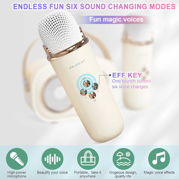 Gul Mini Karaoke-maskin för barn, bärbar Bluetooth-högtalare med 2 trådlösa mikrofoner, retrohögtalarset stereoljud förbättrat