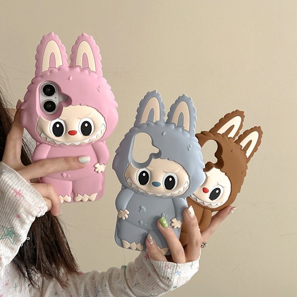 Labubu 3D Söpö Pupukorva Puhelinkotelo: Silikoni, Leikkisä nukke-design (pinkki) pink iPhone13pro