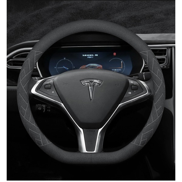 Passar till Tesla ModelS ModelY ModelX Model3 vinterrattsskydd - D-formad mocka blå justering standard - Tesla standard - 36cm/1 packa