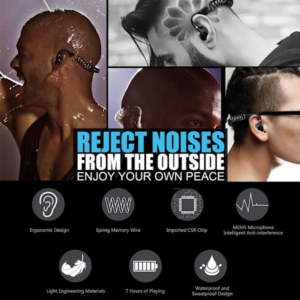 Trådlösa Bluetooth-hörlurar Handsfree In-ear-headset Mini-hörlurar för sportkörning (grå)