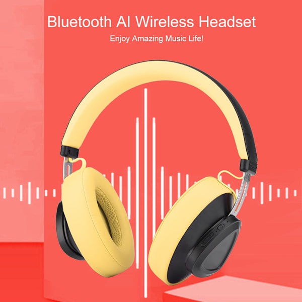 Bluetooth Trådlösa AI Headset Stereo Musik Studio Monitor Handsfree Hörlurar med MIC Gul