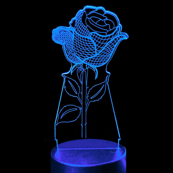 3D Rose Blomst Nattelykt Bordskrive Optisk Illusjon Lamper 7 Farge Skiftende Lys LED Bordlampe Jul Hjem Kjærlighet Bursdag Barn Dekor Leke Gave