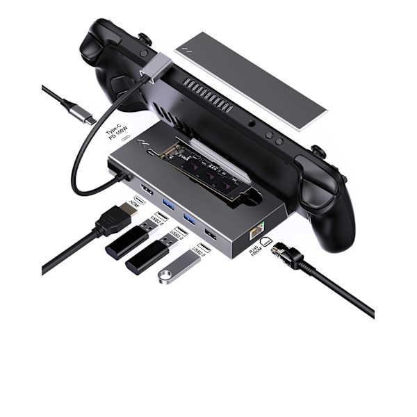 USB C Hub SSD Dock til DP HDMI-kompatibel Gigabit Ethernet HD 4K 60Hz Sata Nvme M.2 Steam Deck Dockingstation til Nintend Switch