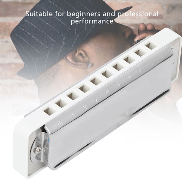Blues Harmonika 10 Huller Mundharmonika Db Nøgle ABS Resin Professionel Begynder Blæseinstrument White