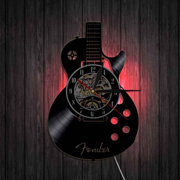12-tommer vinylplade vægur med lampe Stue Study Retro Guitar Cd Record Vægur Mute Custom Clock