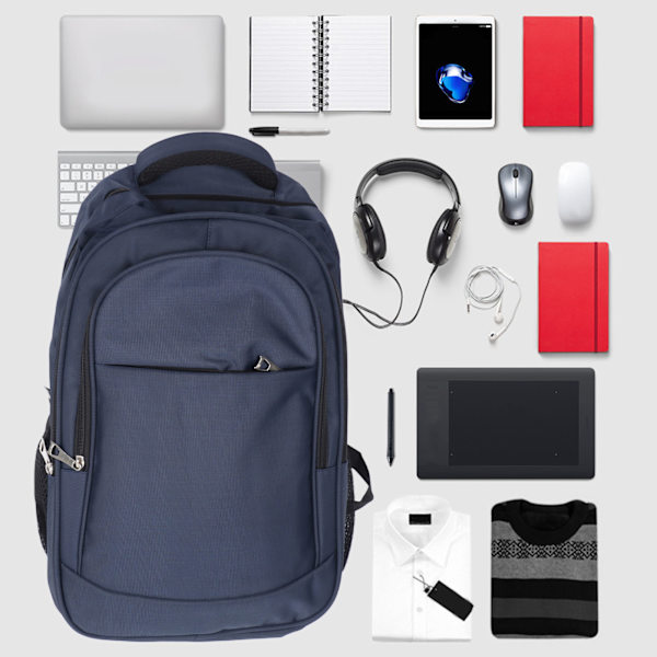 Forretningsryggsekk Multifunksjonell Reise Laptop Ryggsekk Pendling Dobbel Remmer Bag Blå Oxford Stoff