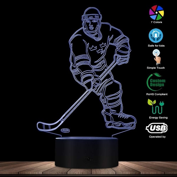 Hockey Spiller 3D Nattlampe 3D Nattlys Barnelys Hjemmedekor LED Optisk Illusjonslys Hockeygaver Dekorativ Belysning