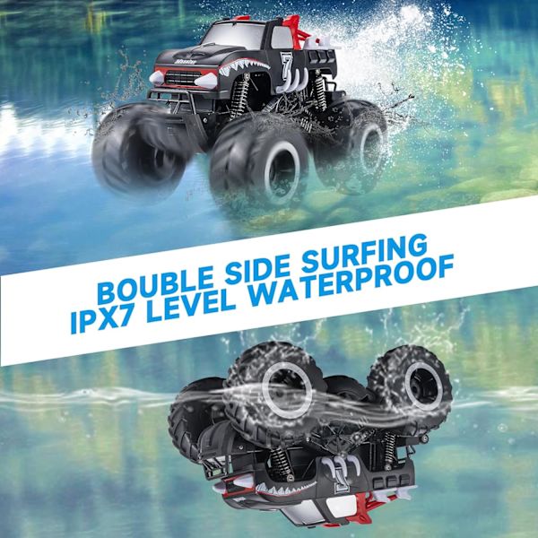 Fjärrstyrda amfibiebil leksaker - 360° snurrning terräng RC lastbil för all terräng - 1:16 IPX7 vattentät RC monsterbilar pool leksaker födelsedagspresent