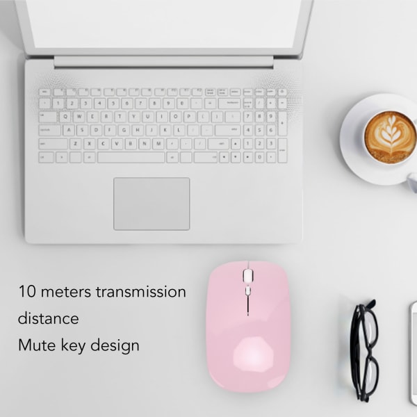 2.4G trådlös mus 2 lägen 1600 DPI bärbar optisk mus med USB Nano-mottagare för kontor hem laptop PC-telefon Pink