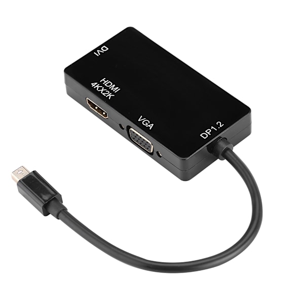 3 i 1 4K×2K bærbar Mini Display Port / Thunderbolt til HDMI VGA DVI Adapter Converter Svart