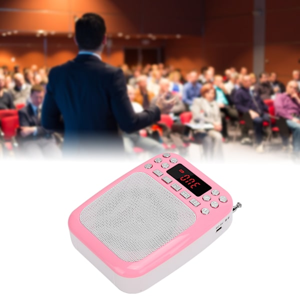 M301 Bärbar FM-radioinspelningshögtalare Multifunktionell röstförstärkare Mikrofon Högtalare för lärare Guide med bälteRosa