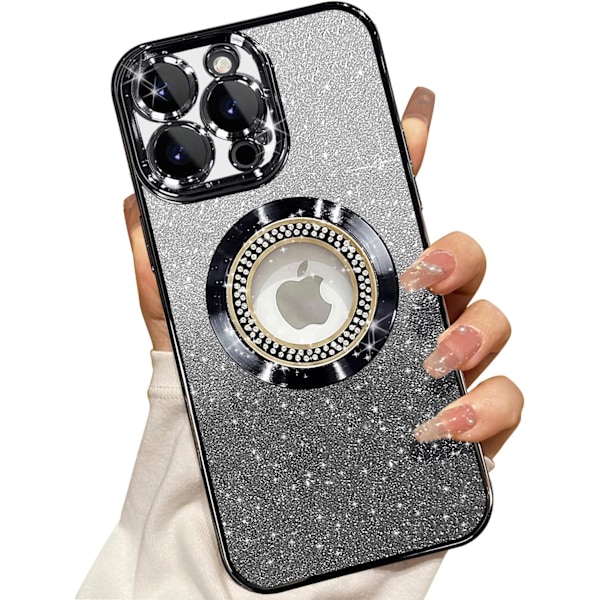 Misscase til iPhone 16promax Magnetisk Glitter Cover Kompatibelt med MagSafe, Fuld Beskyttelse Slankt Stødsikkert Anti-ridse Cover med Ca black