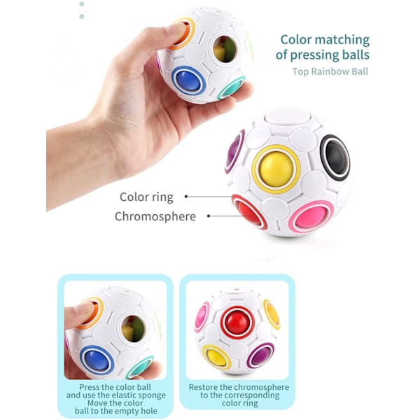 Roterande stressregnbågsboll Infinity Relief Spinner Fidget Toy för vuxna barn pedagogisk magisk kubpussel (vit)