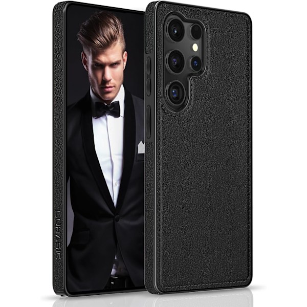 Samsung Galaxy S25Ultra 6.9-tommers deksel, Premium Lær Klassisk Luksus PU Sklisikkert Grep Robust Støtfanger Støtsikkert Fullkropps Beskyttende Black