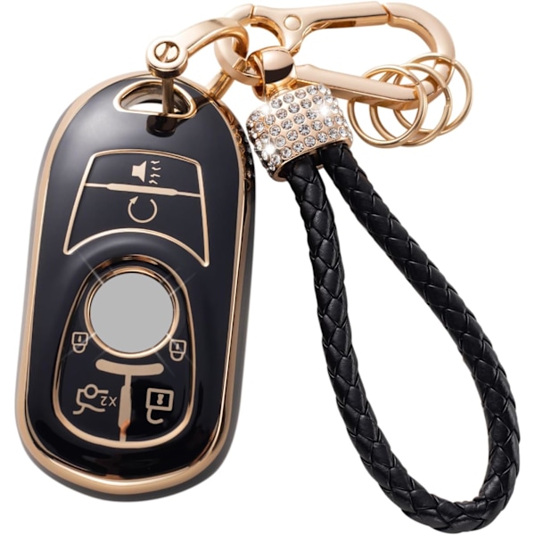 Gematay for Buick Key Fob Cover with Keychain Lanyard, Soft TPU Key Fob Protector Shell  5 Buttons Smart Key Case