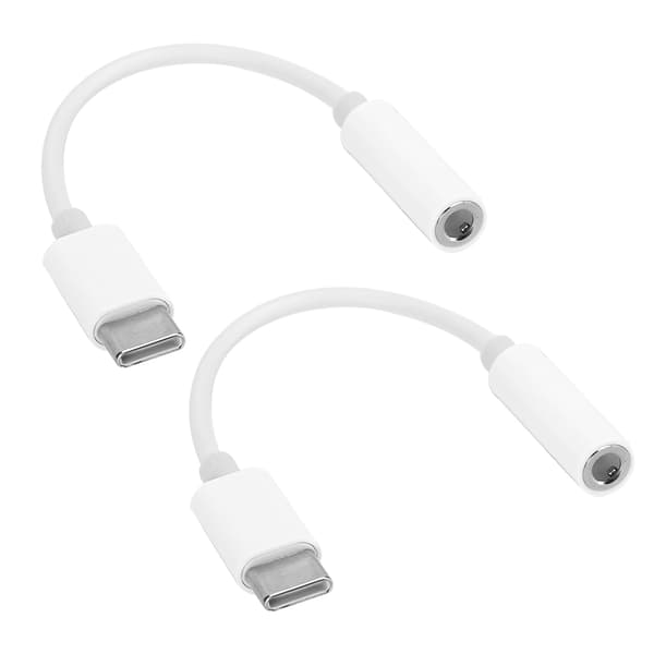 2PCS USB C til 3,5 mm øretelefonhullkonverter lydadapterkabel for Pixel/Samsung GalaxyWhite