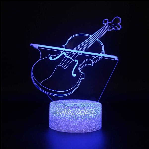 3D Illusion Lampe Violin Stemningslys 7 Farveskiftende Akryl LED Natlys USB Kabler Soveværelse Skrivebord Dekoration