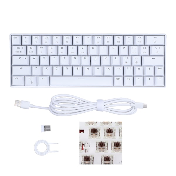 Mekanisk tastatur 64 taster RGB trådløs 2.4G BT3.0 5.0 Type C Kablet forbindelse Ergonomisk hvid Mekanisk tastaturkontakt Brown