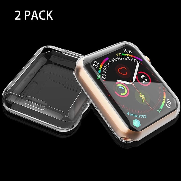 [2-pak] 38mm Etui til Apple Watch  Skærmbeskytter, Overordnet Beskyttende Etui TPU HD Ultra-tynd Cover (1 Sort+1 Transparent)