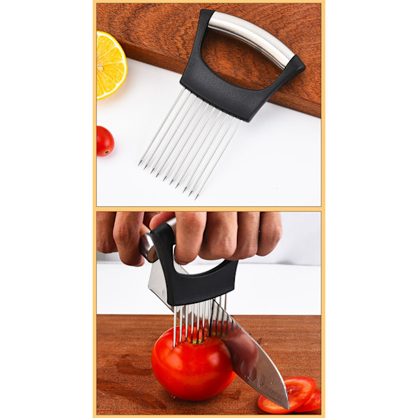 Løg holder i rustfrit stål til skæring, løgskærer til skæring og opbevaring af løg, avocadoer, æg og andre grøntsager