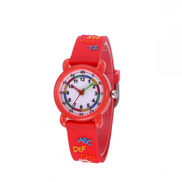 3D watch, söt silikonrem med tecknad printed , vattentät watch för flickor och pojkar 2-12 år gamla, bästa presenten för barn (röd)