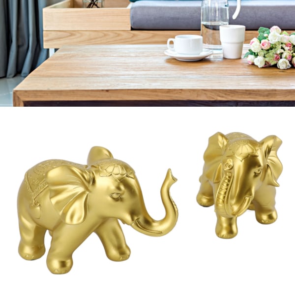 2 stk. Gyldne Elefant Statuer Holdbare Resin Elefant Figurer Håndlaget Dekorative Dyre Ornamenter for Stue Kontor