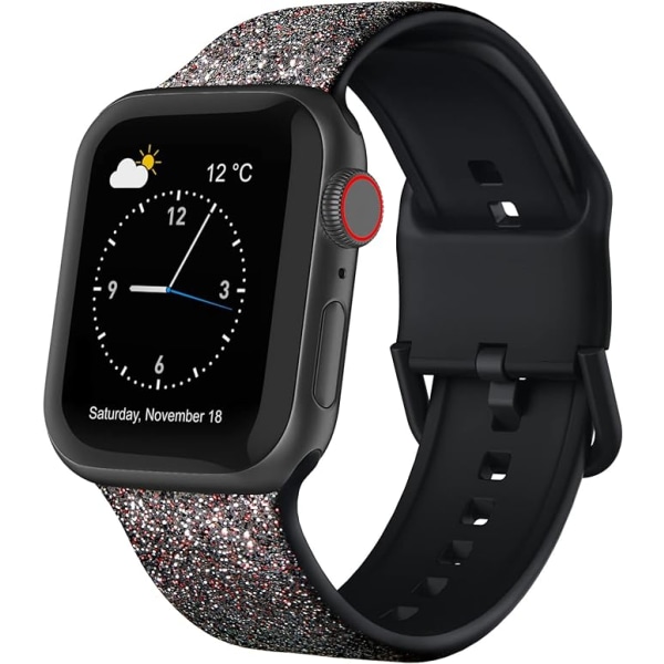 Applen watch ranneke pehmeä silikoni Sports Wristband -vaihtoranneke, sopii koko Iwatch-sarjaan (Shine Red Black 42/44/45mm)