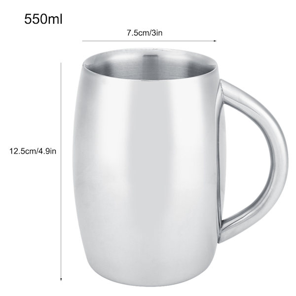 1 stk rustfritt stål dobbeltvegget kaffekopp ølkrus tekopp med håndtak for kjøkkenutstyr (#2)