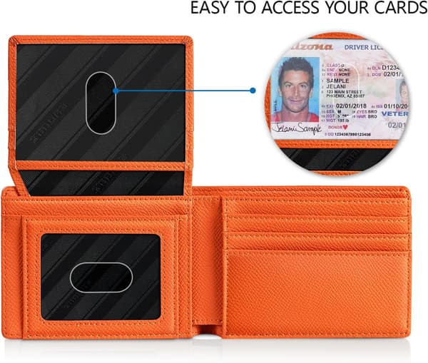 Herrplånböcker Slim Rfid Läder 2 ID-fönster med presentförpackning palm orange