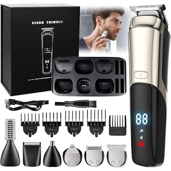 Skäggtrimmer för män, elektrisk rakapparat, 16 i 1 grooming kit för herrskägg ansikte näsa öra ansikts trimmer, sladdlös vattentät hårklippare rakapparat wi 16 in 1 Beard Trimmer Set