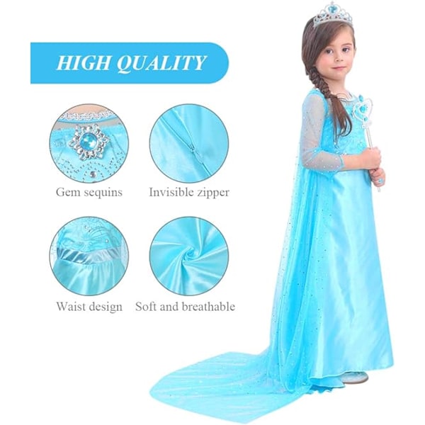 Prinsessklänning Kostym, Prinsessutklädnad för Flickor, Lyxig Fancy Kostym med Tillbehör, Perfekt för Jul Födelsedagsfest Bil 120CM