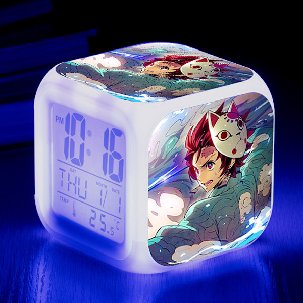 Wekity Anime Ghost Slayer Färgglad väckarklocka LED Kvadratisk klocka Digital väckarklocka med tid, temperatur, alarm, datum